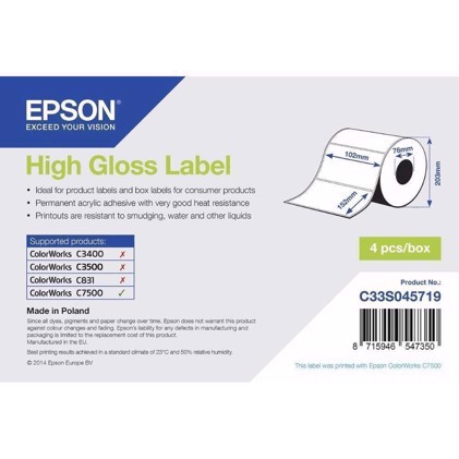 High Gloss Label - rulle med utstansade etiketter i måtten 102 mm x 152 mm (800 labels)