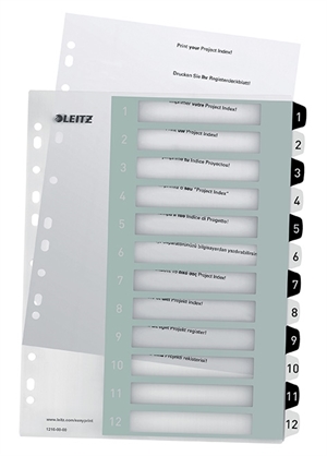 Leitz Register utskrivbar PP A4+ 1-12 vit/svart