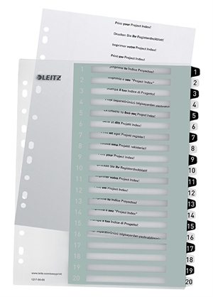 Leitz Register utskrivbar PP A4+ 1-20 vit/svart