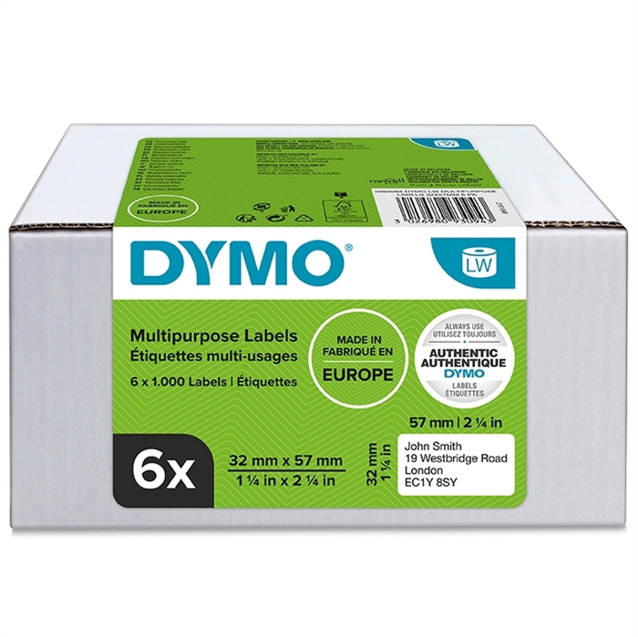 Dymo Label Multi 32x57mm ta bort vit (6x1000)