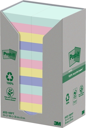 3M Post-it Recycled mix färger 38x51 100sh (24)