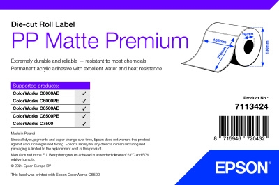 Epson PP Matte Label Premium, Die-cut Roll, 105mm x 210mm, 259 Labels