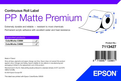 Epson PP Matte Label Premium, Continuous Roll, 76mm x 29m
