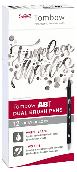 Tombow Marker ABT Dual Brush 12P-3 grey färger (12)