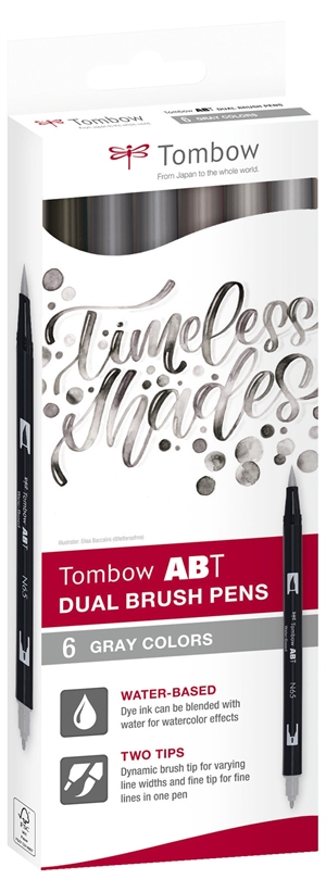 Tombow Marker ABT Dual Brush 6C-6 Grey färger kartong (6)