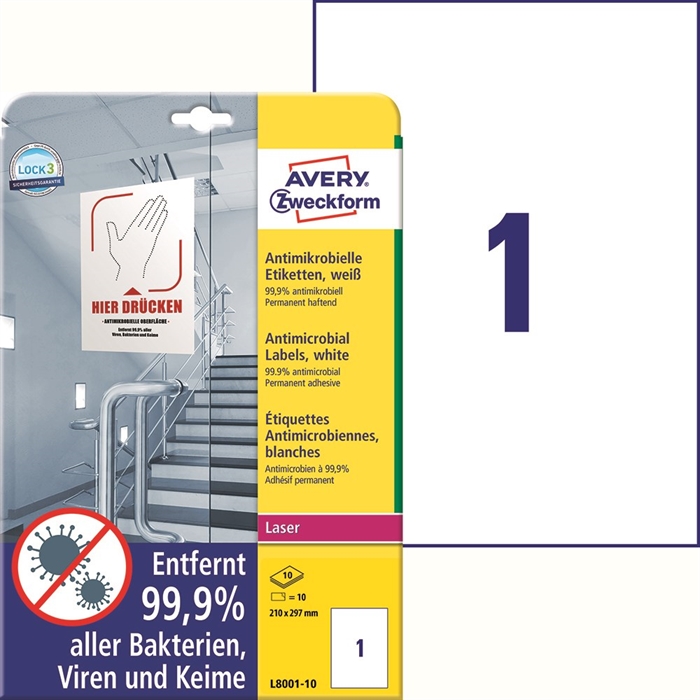 Avery antimikrobiella etiketter 210x297 mm Vit (10)