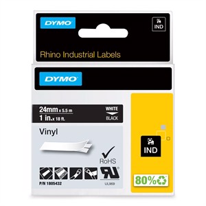 Tape Rhino 24mm x 5,5m färg vinyl vit på svart.