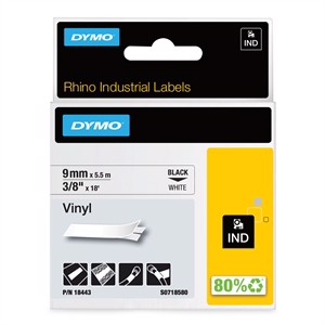 Tape Rhino 9mm x 5,5m vinyl svart/vit