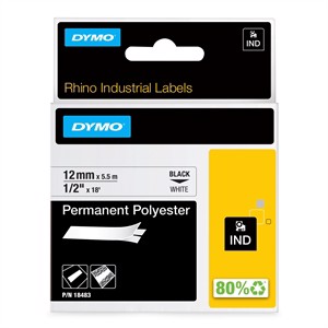 Tape Rhino 12mm x 5,5m permanent polyester svart/vitt