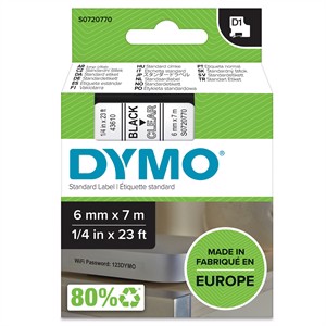 Tape D1 6mm x 7m svart/transparent