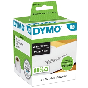 Dymo Label Addressing 28x89 perm vit, 130 etiketter på båda 2 rullarna