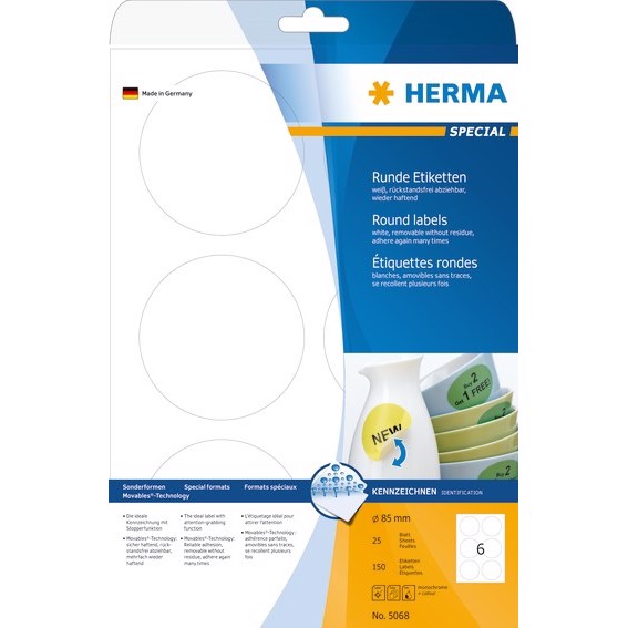 HERMA -etikett avtagbar ø85 (600)