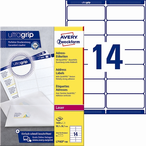Avery L7163-100 Adressetiketter 99,1x38,1 mm QP+UG (1400)