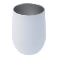 Stemless Wine Cup, White Stainless Steel, Slide Closure Lid, Bottom MIC label