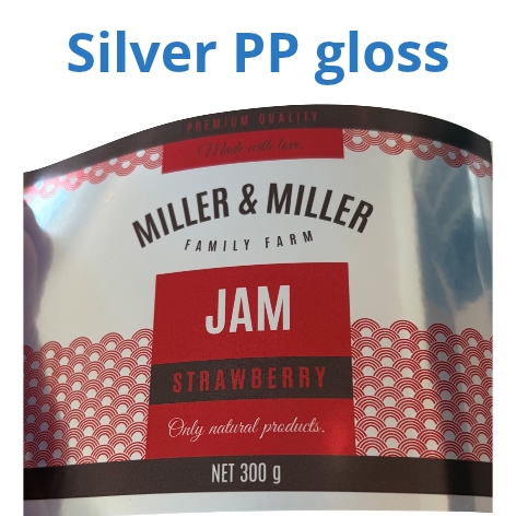 Silver PP Gloss etikett test rulle - 10 cm x 4 meter