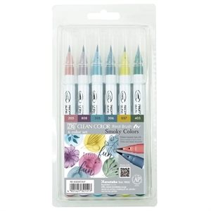 ZIG Clean Color Brush Pen Set med 6 Smokey-färger