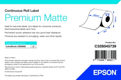 Epson Premium Matte Rulle , ändlös bana - 203 mm × 60 m